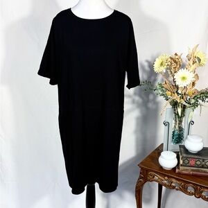 Eileen Fisher Organic Cotton Blend Rolled Sleeve Shift Dress with Pockets ~L🧡